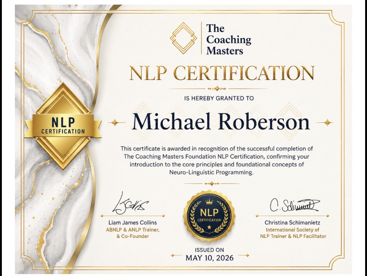 NLP Certification awarded to Coach Mike by The Coaching Masters