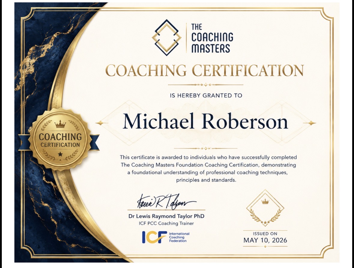 Coaching Certification awarded to Coach Mike by The Coaching Masters